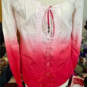 Esprit 100% cotton pink ombré, tie-dye long-sleeve blouse size 14